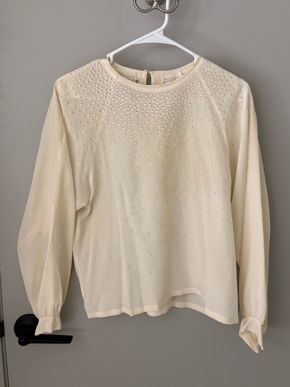 Vintage Paul Alexander 100% Silk Ivory Eyelet Blouse